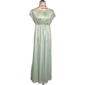 Vtg 70s JCPenney Mint Green Grecian Goddess Maxi Dress Nightgown M Empire Waist